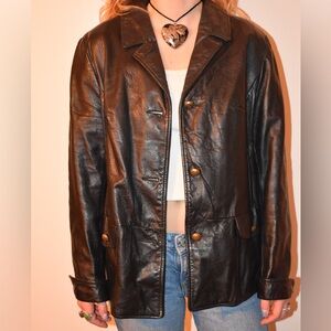 Black Leather Jacket with Gold Buttons